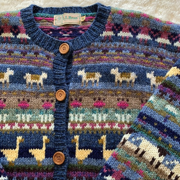 L.L Bean vintage wool animal duck print cardigan - Picture 5 of 10